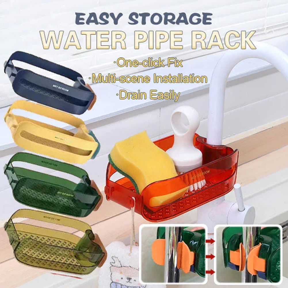 Soaps Sponge Holder 2 In 1 Faucet Hanging Drain Rack One-clip Fixed Sink Shelf Faucet Storage Basket Kitchen Bathroom Organizer