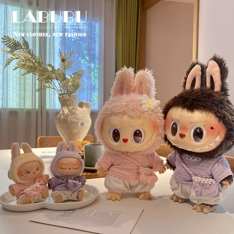 Labubu 1st & 2nd Generation Spring Collection: Macaron Color Knit Leisure Outfit Set for Enamel and Plush Dolls (Clothing Only)