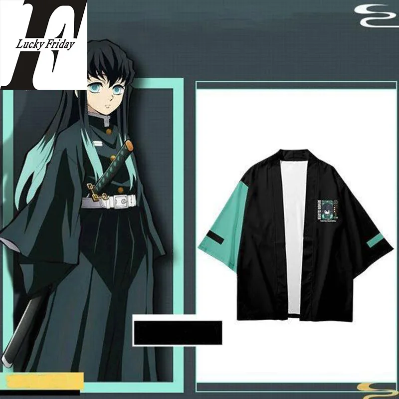 

Japan Anime Demon Slayer Tokitou Muichirou 3d Kimono Shirt Cosplay Tops Fashion Men Women Seven Point Sleeve Cardigan Jacket 4XL