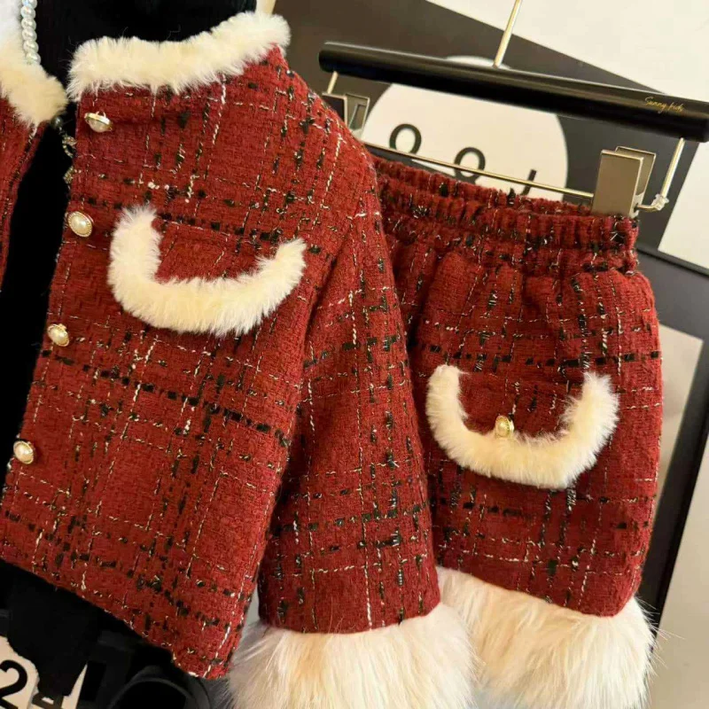 

Girls' Outfit Autumn Winter New Fashionable Stylish Little Girl Quilted Jacket and Skirt Two-Piece Set