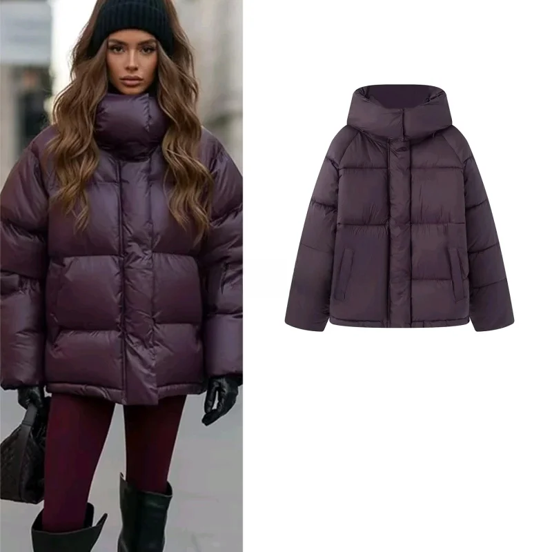 

New Winter Women's Commuter Style Loose Fit Long Sleeve Short Cotton Jacket Coat Detachable Hood Straight Tube Shape Zipper