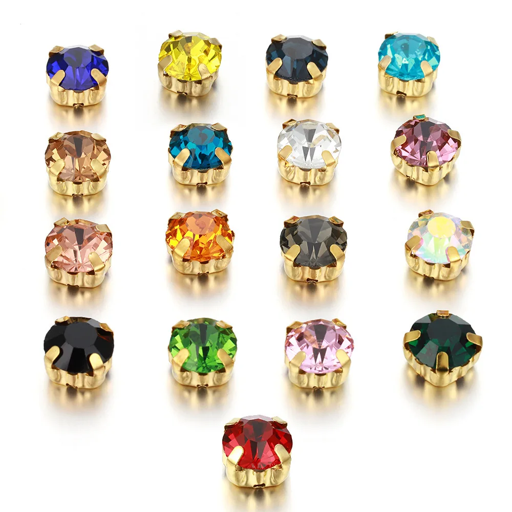 

50pcs 6/8MM Colorful Glass Claw Cup Sewing Rhinestones Flatback Crystal Gold Claw Settings For Clothes Needlework DIY Craft Gift