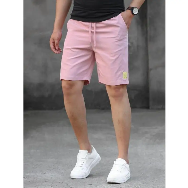 

Loose Fit Men's Dstring Letter Patch orts Retro Sle Ciwalk Nine-Piece Pants Elastic Micro Stretch Tee Acetate Fiber