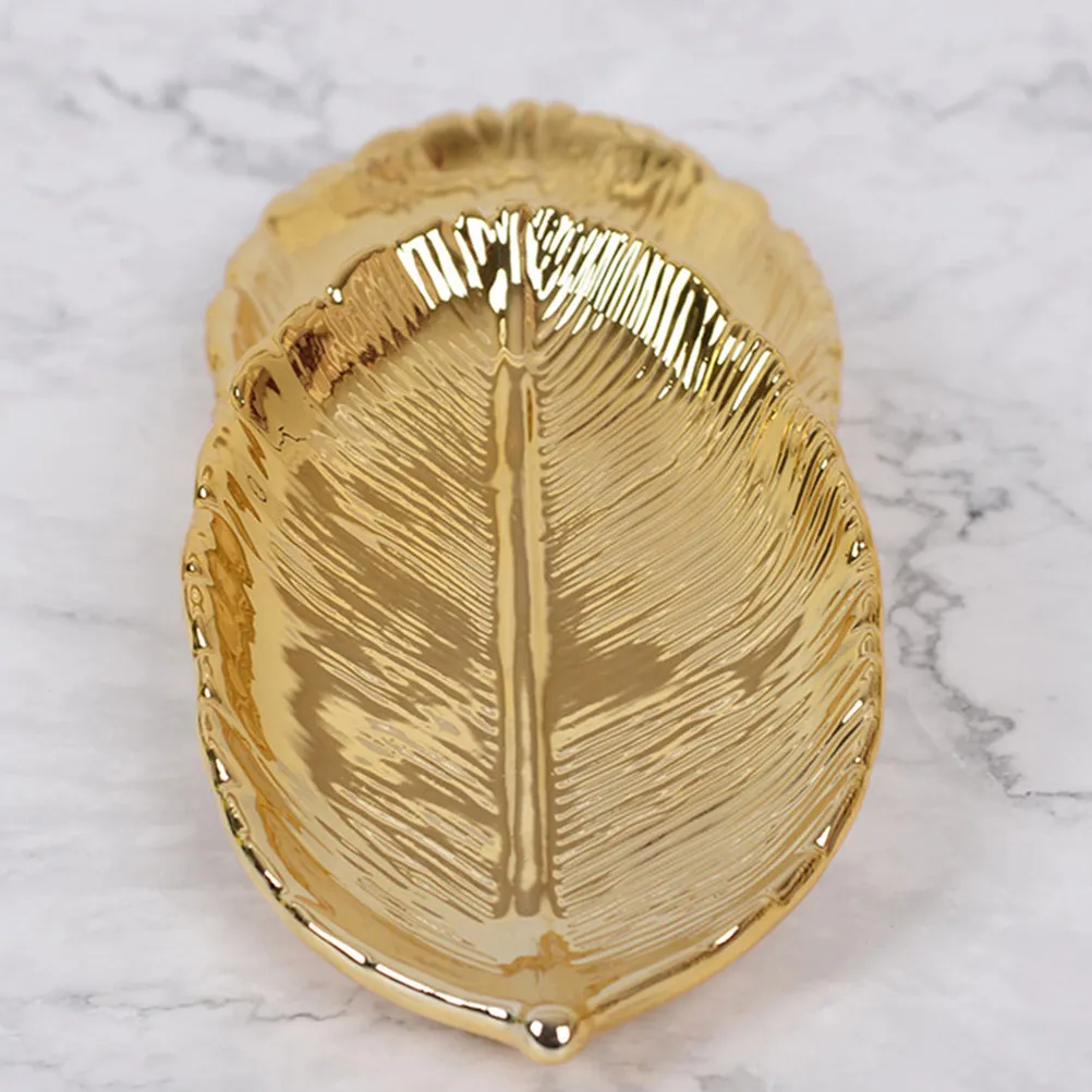 

Golden Leaf Jewelry Tray Elegant Smooth Desktop Storage Plate Multifunctional Jewelry Organizer Decorative Display Stand