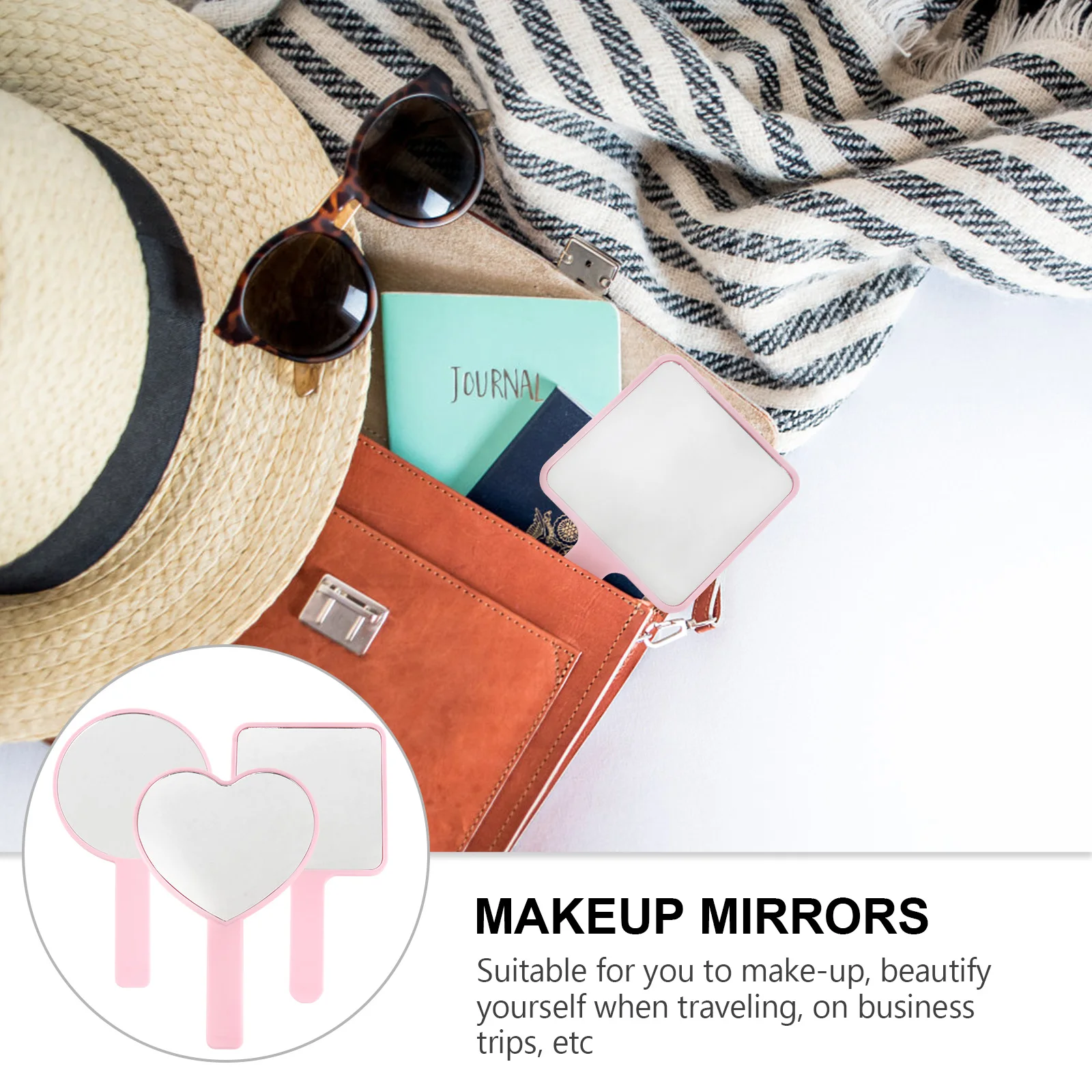 

3Pcs Creative Makeup Mirrors Moderate Size Smooth Grip Handy Travel Use Clear High Definition Stylish Beauty Vanity
