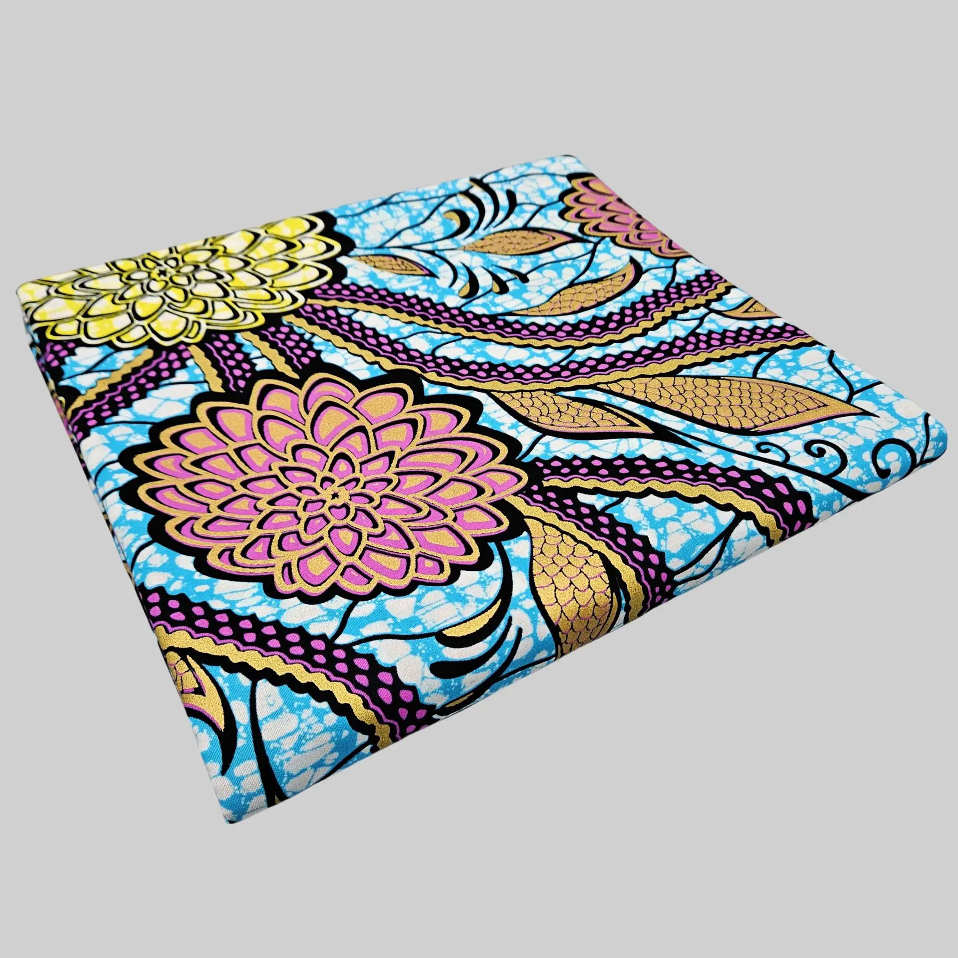 46Inch Wide 6Yards Long Floral Printed Cotton African Wax Fabric Blue Green Batik Fabric for DIY Sewing Dress Cushions R2895 view 2