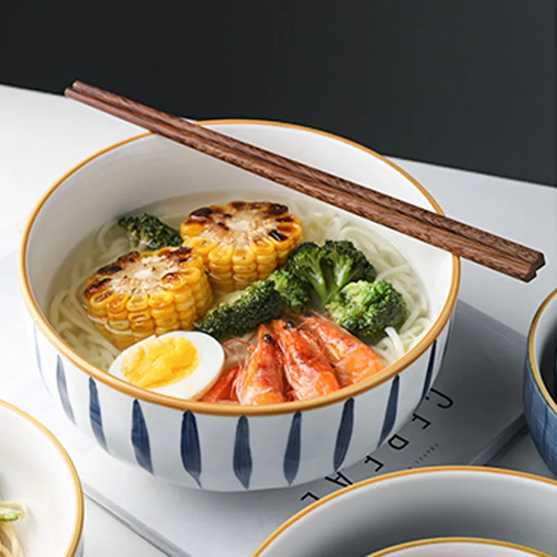 Japanese Ceramic Large Noodle BowI Large Ramen Bowl Instant Noodle Bowl Rice Fruit Salad Bowl Deep Enamel Bowls
