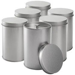 6Pack Tea Tin Canister with Airtight Double Lids, 12flOz Tin Can Box Small Round Kitchen Canisters for Coffee Candy Herbs Spices