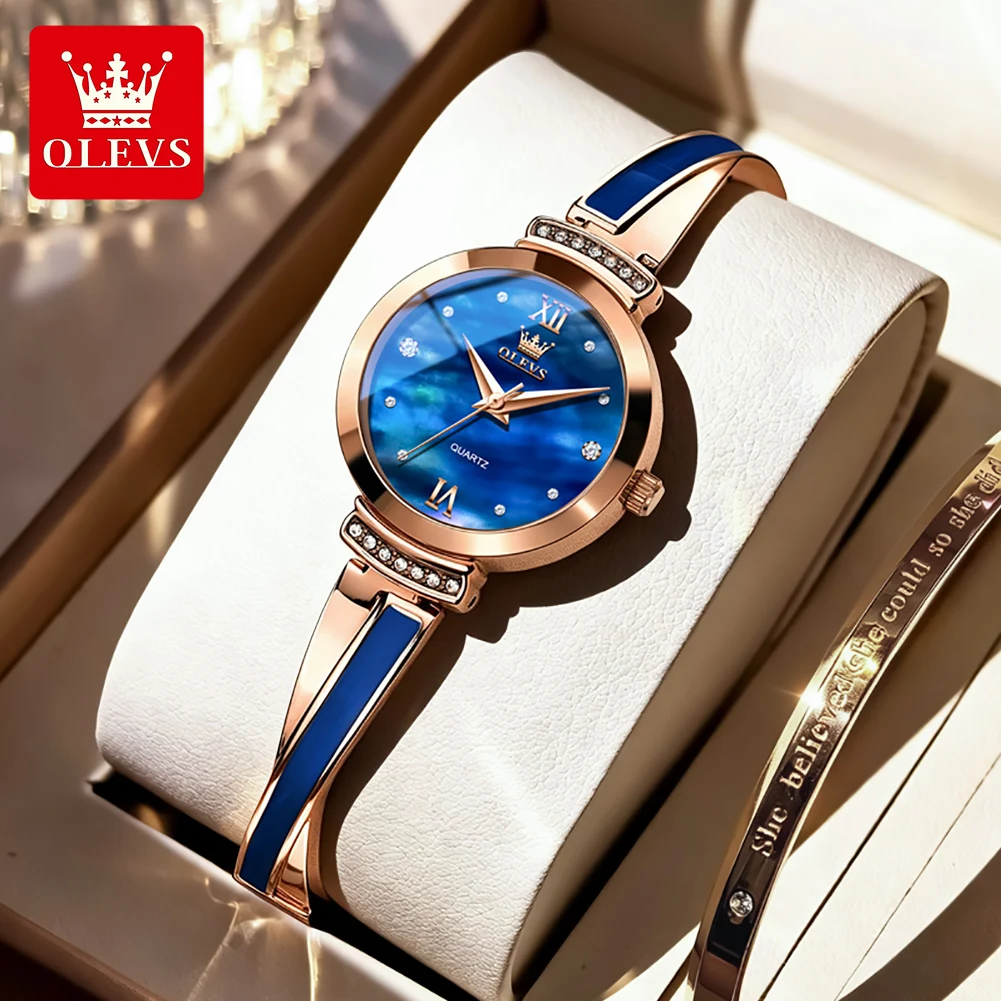 OLEVS Quartz Watches for Woman Fashion Personality Original Steel Strap Bracelet Wristwatch Elegant Waterproof Ladies Watch 7140