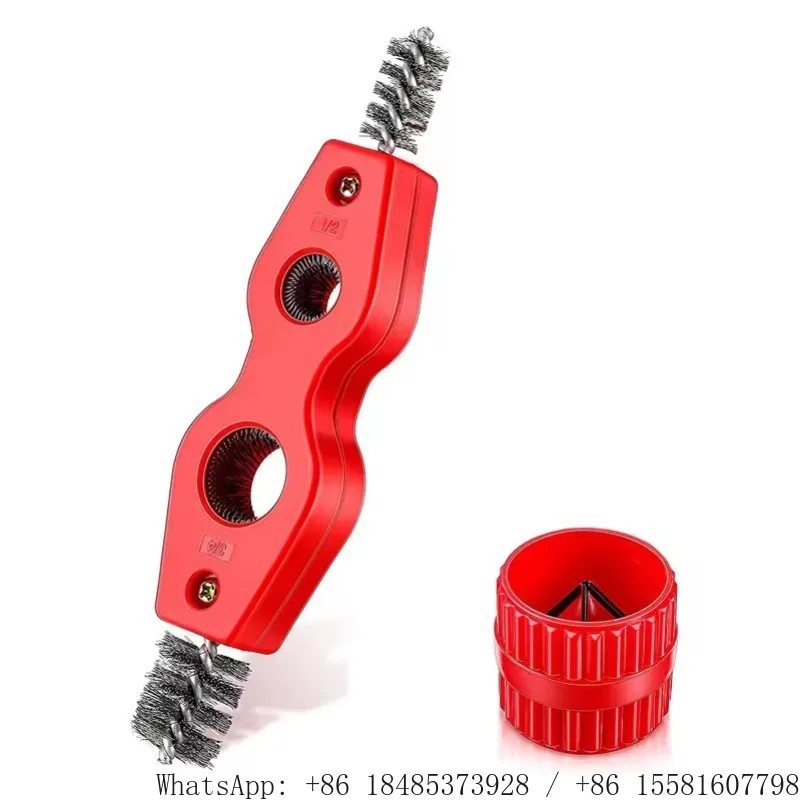 Four-in-one battery brush, double-head copper pipe brush, inner and outer reamer pipe cleaner, deburring pipe inner holecleaning