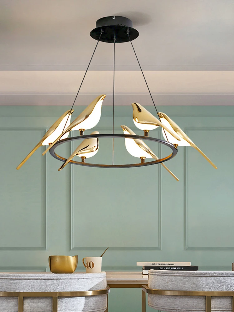 Modern LED Magpie Bird Chandeliers Home Indoor Decor Hanging Pendant Lighting Living Room Bedroom Desk Lustre Suspension Fixture