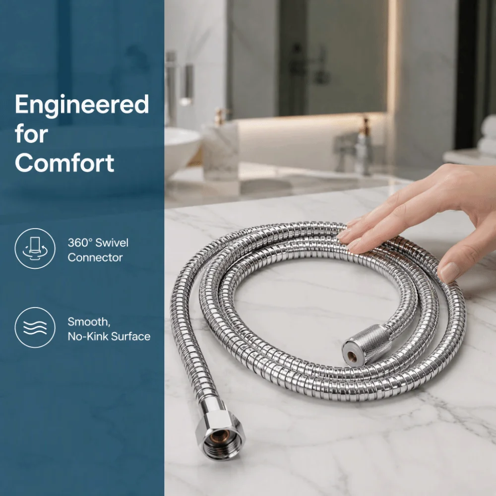 2 Pack 150cm Shower Hose Replacement Chrome Finish Flexible Connector Handheld Shower Head Hose Inner tube PVC