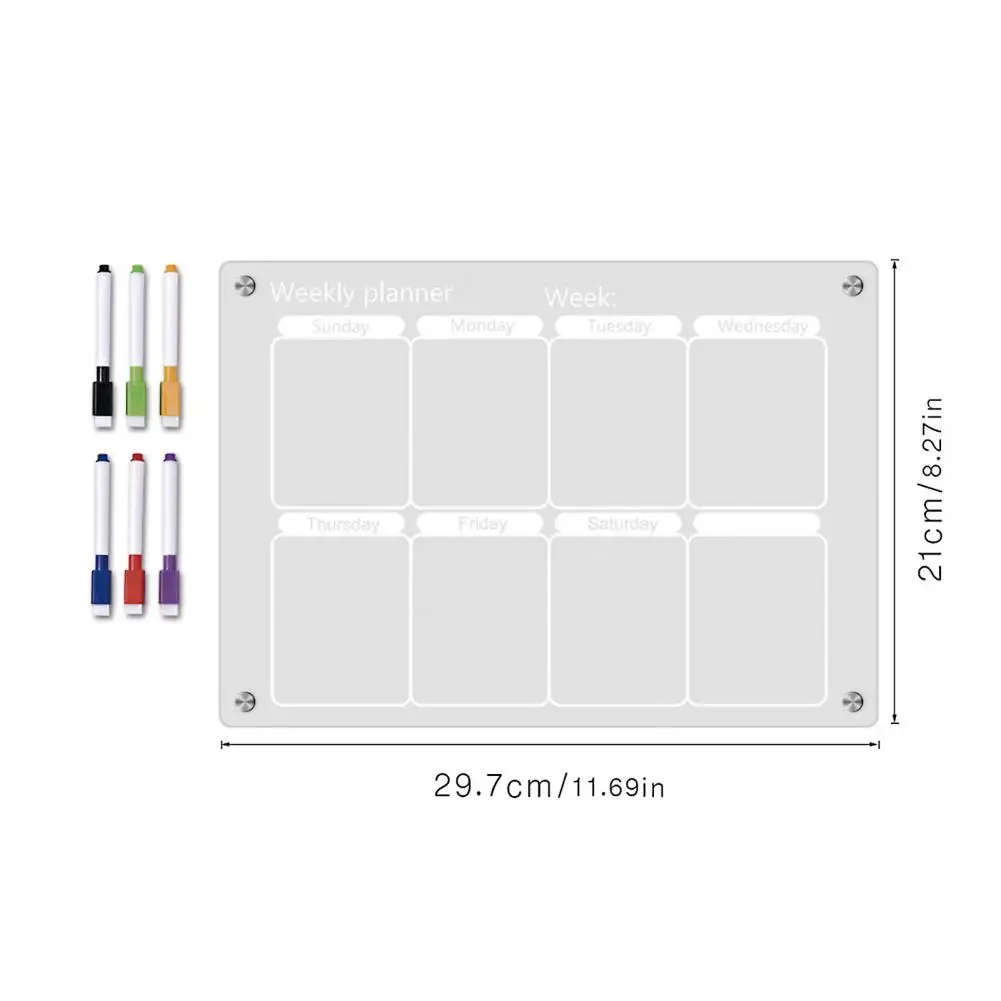 再利用可能な磁気アクリルプランニングボード、ウィークリープランナー、組織用冷蔵庫、6色マーカー