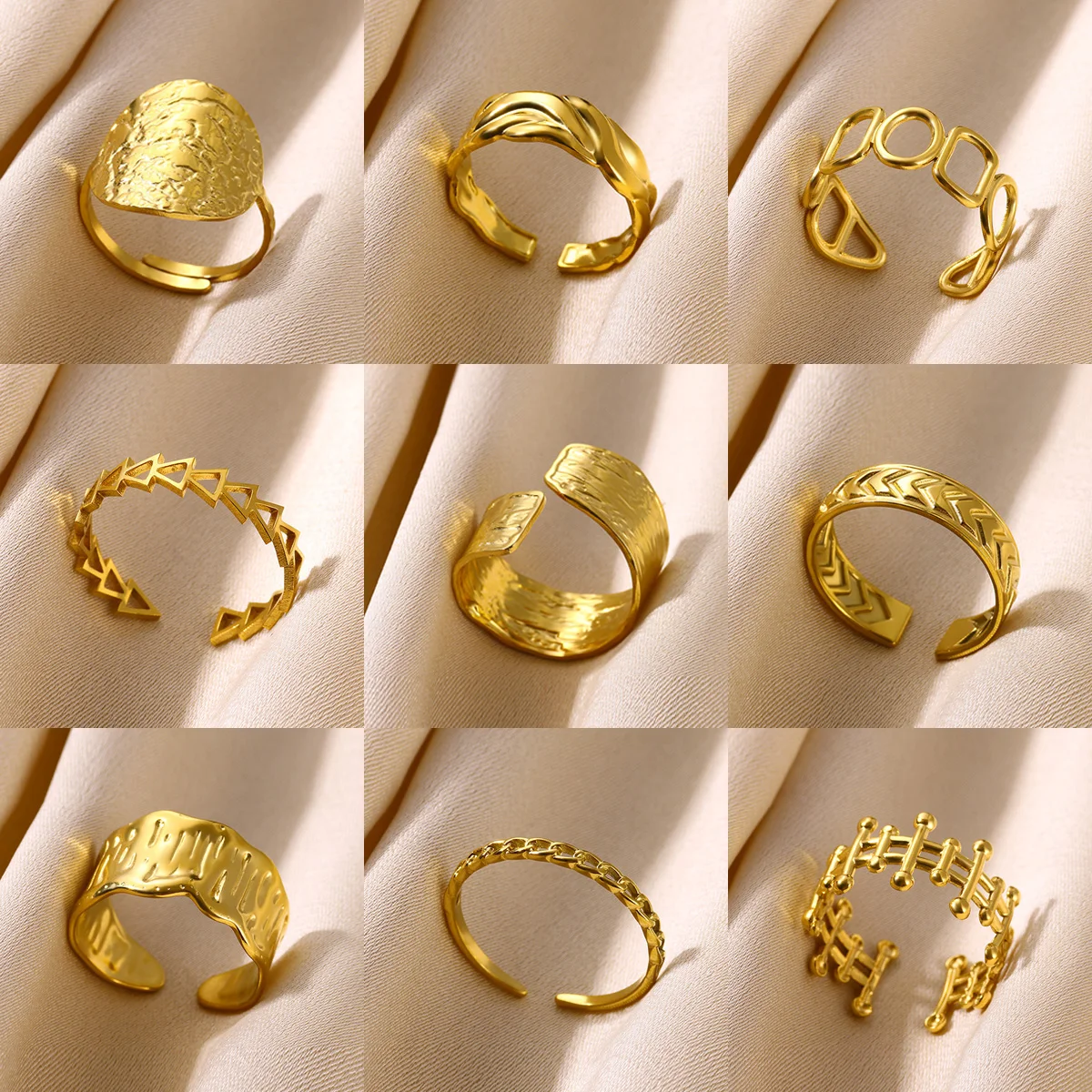 Edelstahlringe für Frauen, goldfarben, breit, verstellbar, offene Ringe, luxuriöse Qualität, Schmuck, Accessoires, Geschenkgroßhändler