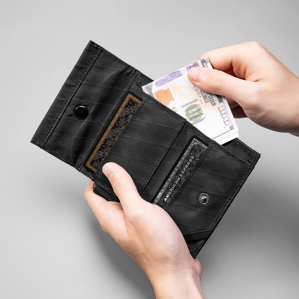 Trifold Wallet with Hook Keychain Coin Purse Card Holder Outdoor Camping Hiking EDC Pocket Minimalist Slim Wallet