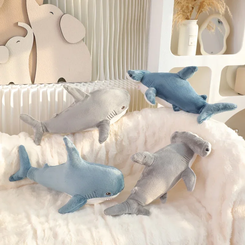 55-140cm Stuffed Lifelike Shark Plush Toy Stuffed Headed Shark Fierce Sea Animals Hug Throw Pillow Cushion for Boy Birthday