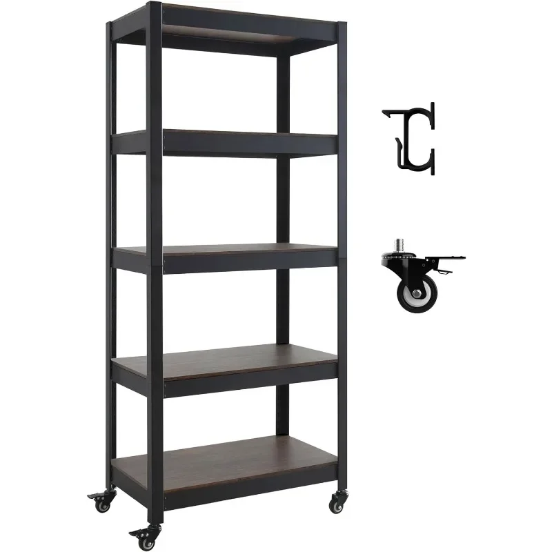 House 5-Tier Metal Rolling Cart Shelf Rack Casters Heavy Duty Wheel  36.2