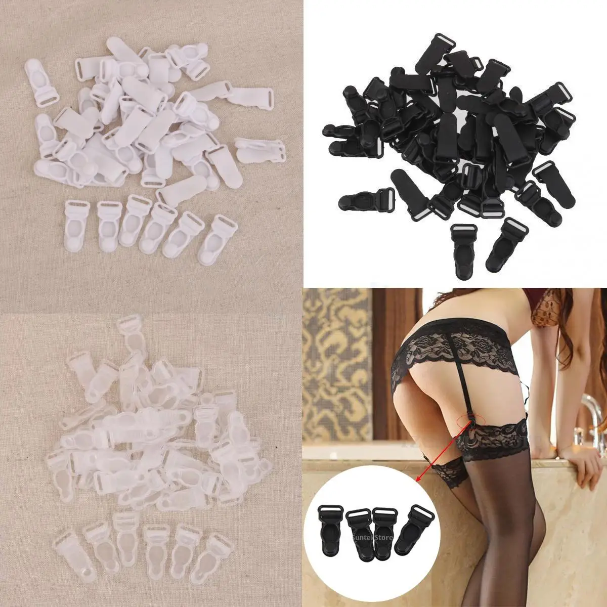 

50x Plastic Suspender Top Ends Garter Belt Clips Stocking Hooks Grips White