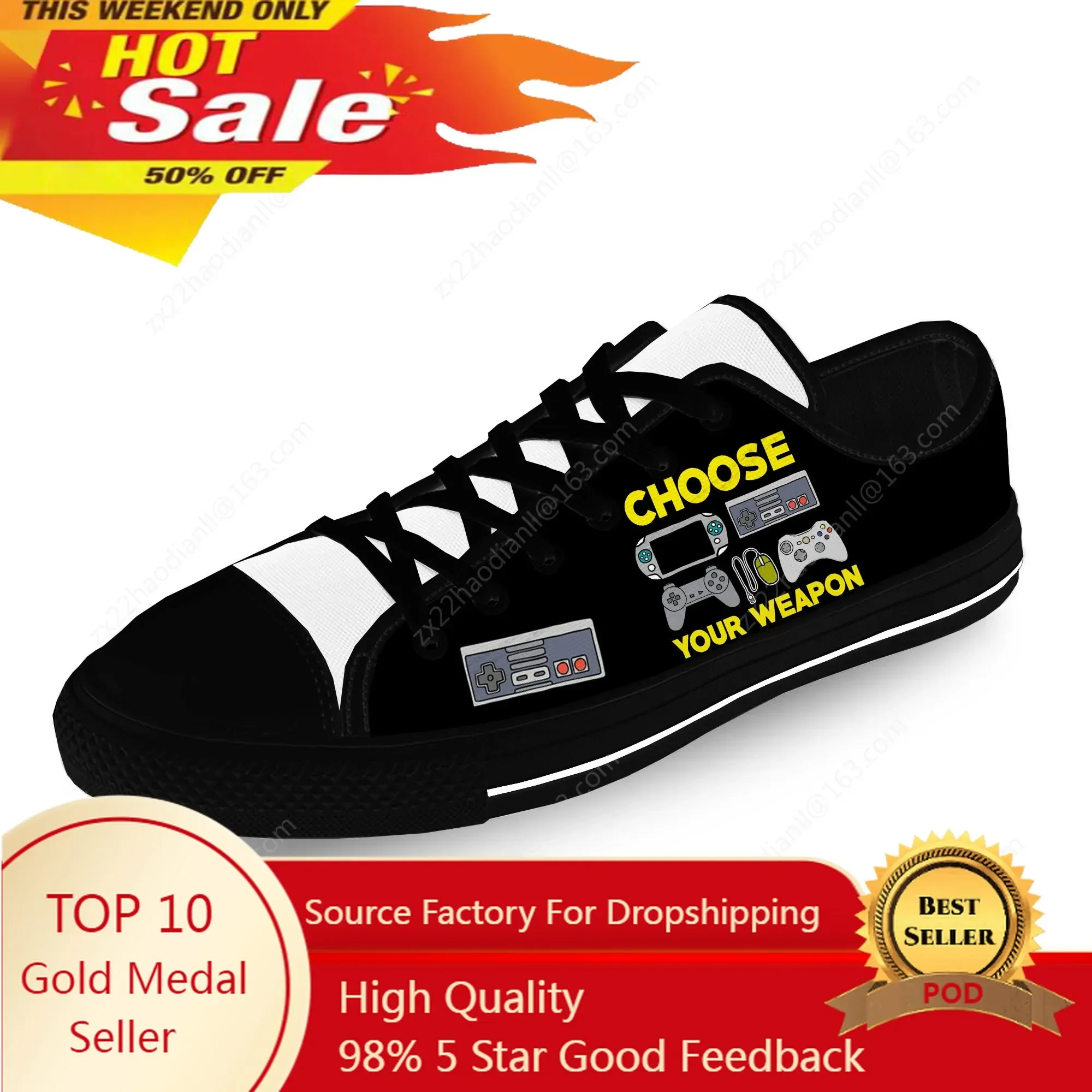 Choose Your Low Top Sneakers Mens Womens Teenager Casual Shoes Game Controller Canvas Shoes 3D Print Lightweight Shoe