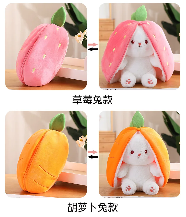 20-45 cm Neue Erdbeere Kaninchen Plüsch Spielzeug Kawaii Weiche Hase Versteckt in Karotte Tasche Gefüllte Puppe Neuartige Geschenke für Kinder Zimmer Dekor – Detail 4