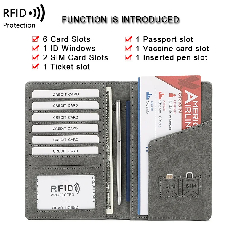 여권 거치대 가죽 여행 지갑, 고급 RFID 카드 홀더, 신용 카드 커버, 긴 여권 보호대, 직송