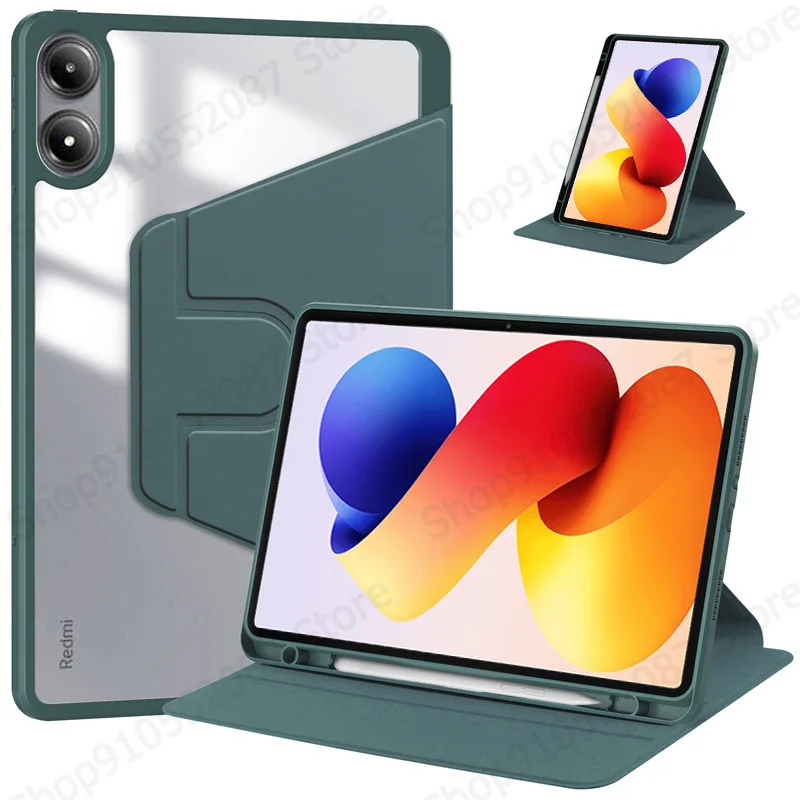 Funda For Redmi Pad 2 Pro Case with Pen Holder 360 Rotating Acrylic Clear Hard Tablet Coque For Redmi Pad 2 Pro 12.1 inch Case