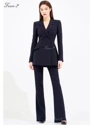 Tesco-Slim Fit Flare Mop Pants Suit para mulheres, terno elegante, formal senhora do escritório, chique, primavera, outono, novo, 2 pcs