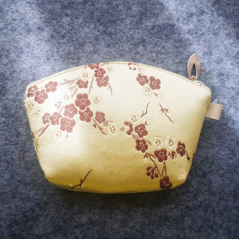 Beige Floral Coin Purses With Oriental Knot Design & Peach Blossom Pattern Design Wallet Retro Mini Bag Small Qipao Accessories