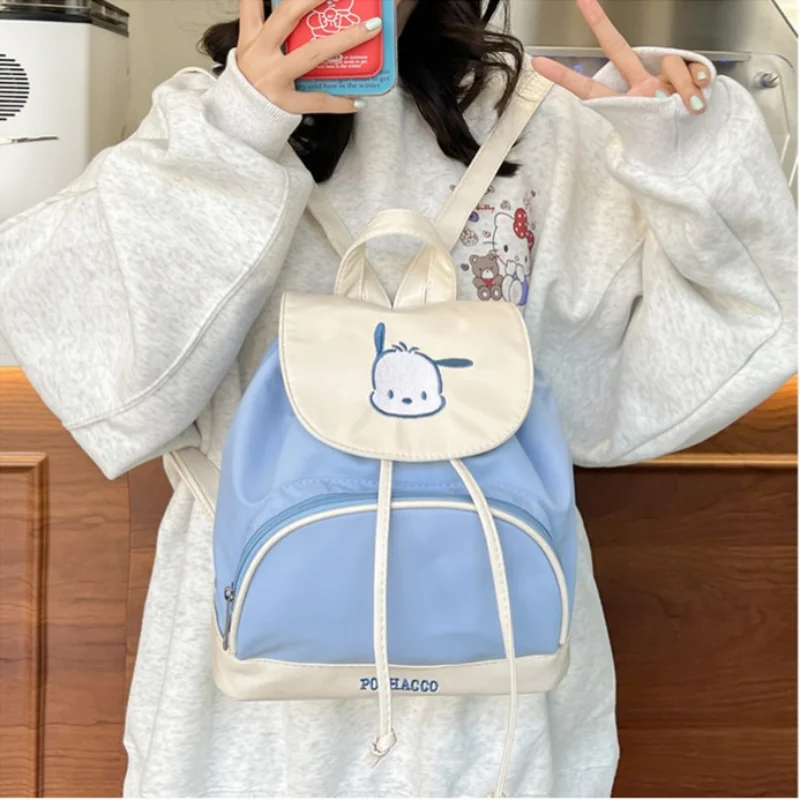 Sanrio Lovely Cartoon Canvas Large Capacity Hello Kitty Student Backpack Versatile Fashion Drawstring Bag Holiday Gift for Girl