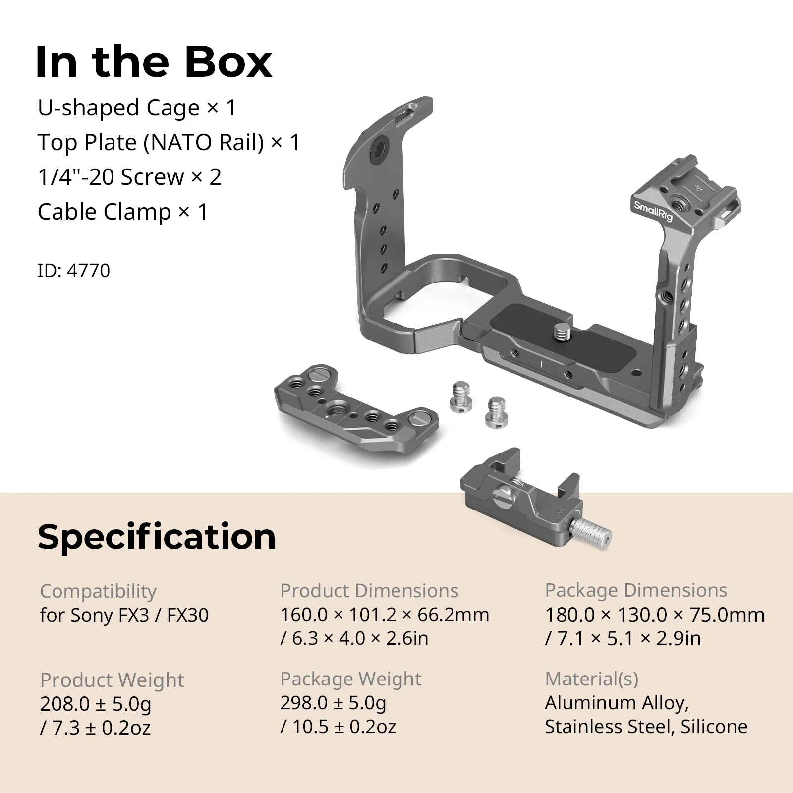SmallRig FX30 Cage HawkLock Quick Release geavanceerde kooiset voor Sony FX3/FX30, met kabelklem Cold Shoe NATO Rail -4770
