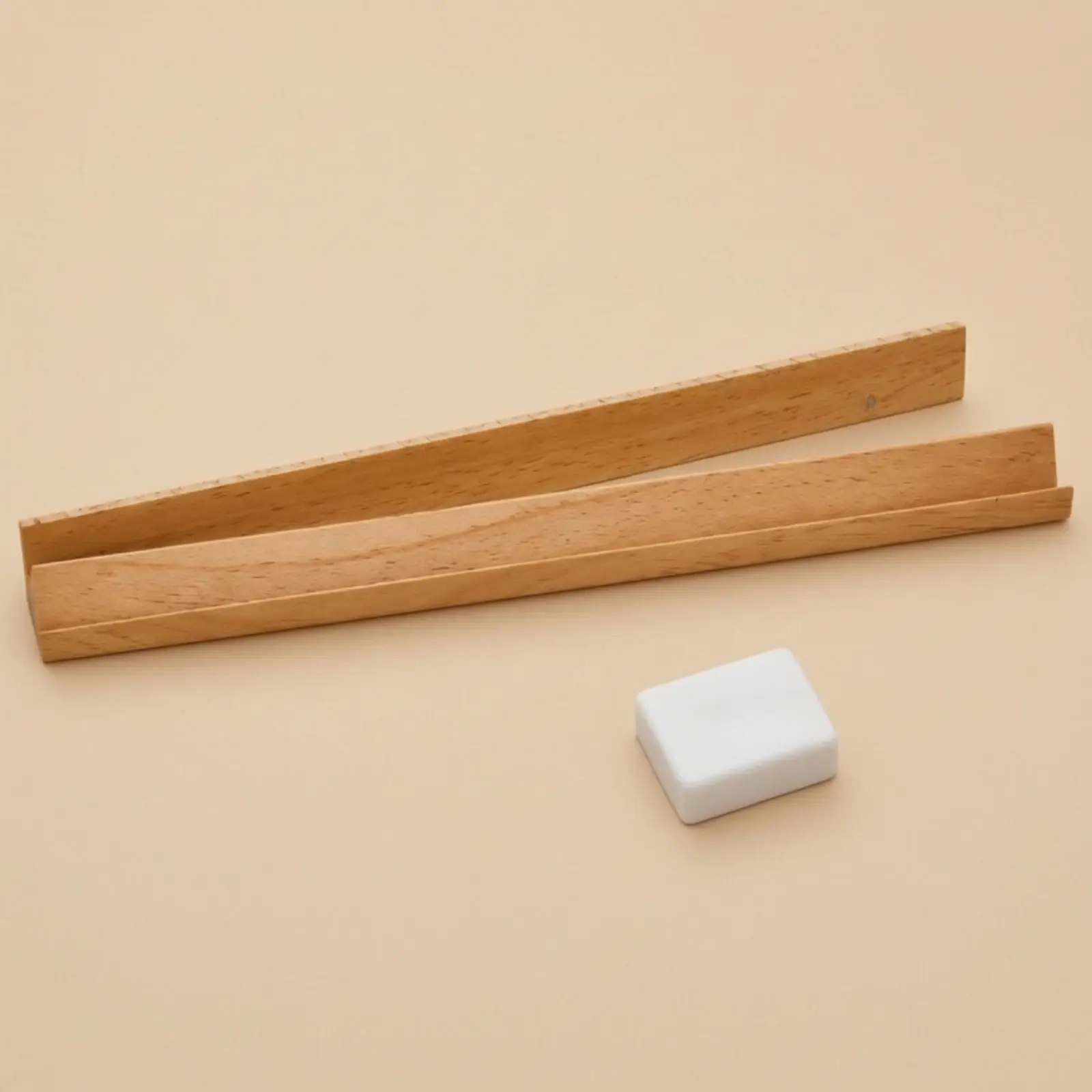 Solid Wood Domino Tile Game with Mahjong Rack and Tile Pusher for Family Board Game Night Organizer