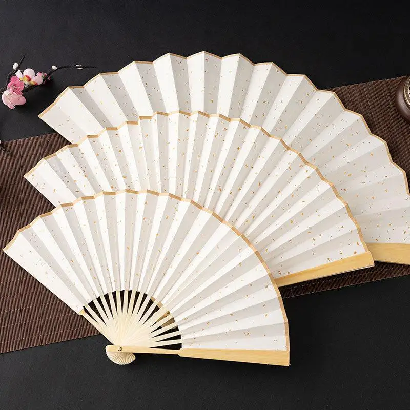 

Ancient Style Xuan Paper Folding Fan Blank Gold Sprinkled Rice Paper Fan DIY Calligraphy Painting Creation Double-Sided Hand Fan