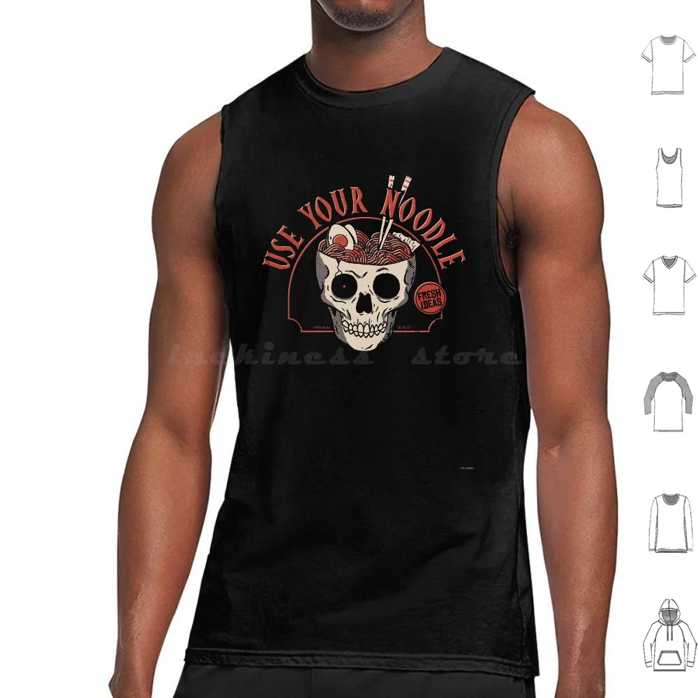 Use Your Noodle Camisetas sin mangas con estampado de calaveras, comida de fideos, fideos oscuros, ramen, Japón, japonés, retro, vintage, divertido, humor