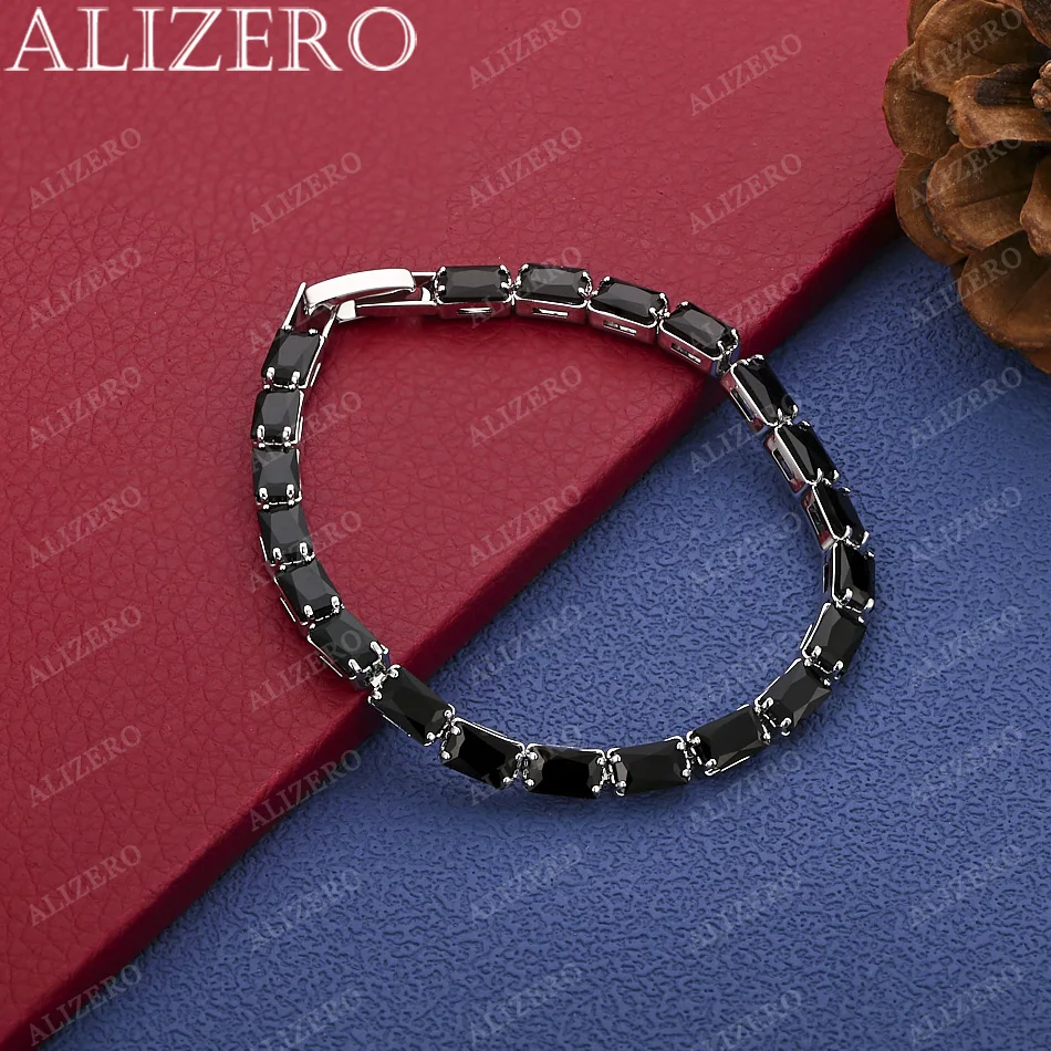 

ALIZERO New 925 Sterling Silver Black Zircon Tennis Bracelet For Women Fashion Accessories Charms Jewelry Christmas Gifts