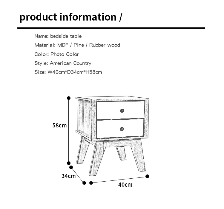 Bedroom furniture metal base luxury bedside table with 2 drawers fresh and simple bedside table with drawer