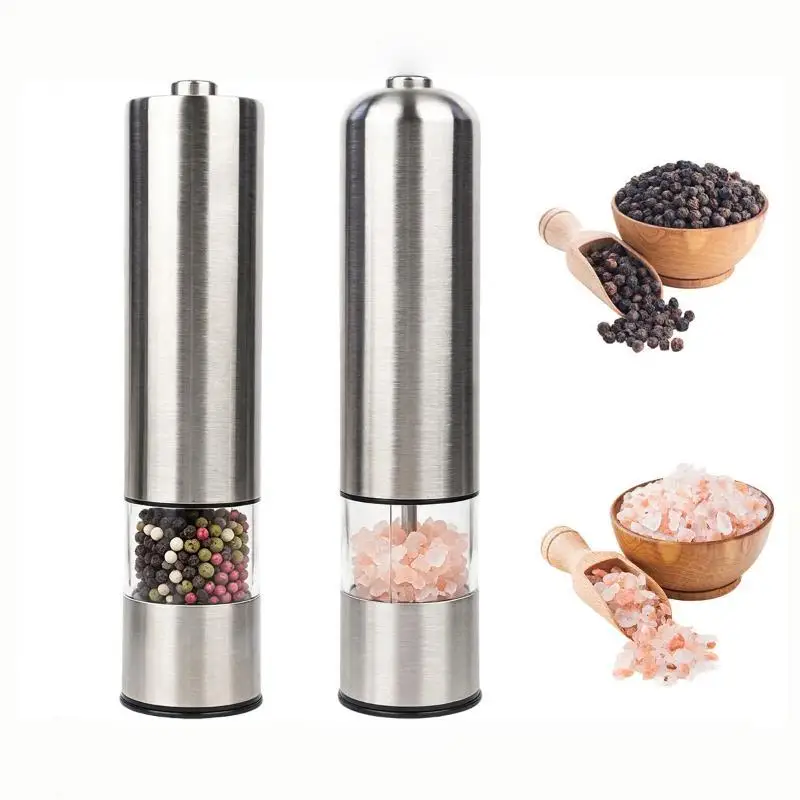 Automatic Spice Mill Battery Powered Stainless Steel Salt Pepper Grinder for Home Kitchen Camping BBQ Food Preparation