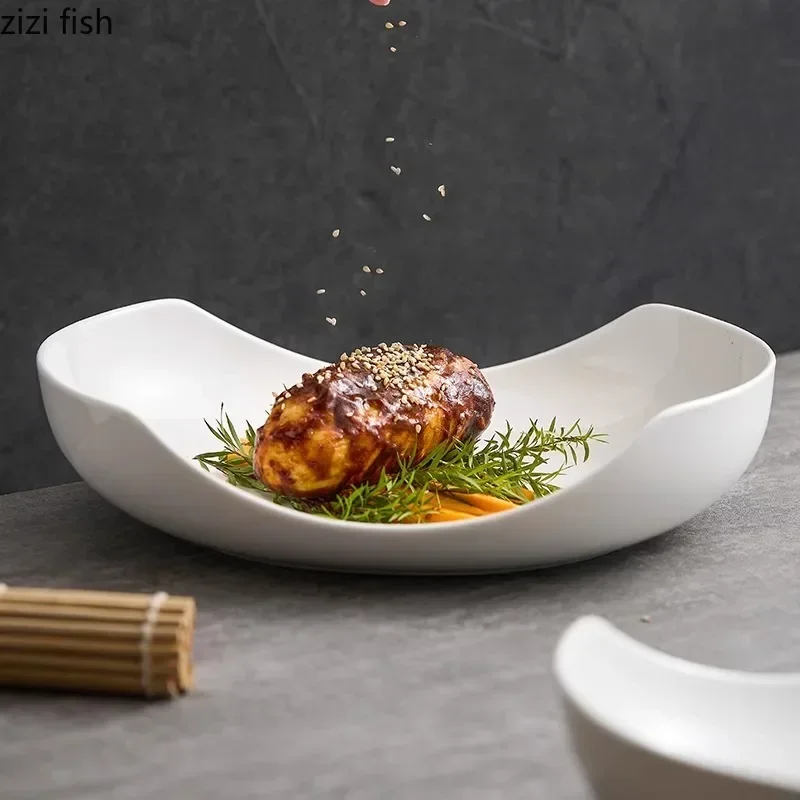 White Irregular Ceramic Plate Salad Plate Pasta Dish Serving Plate Dessert Dim Sum Dish Molecular Cuisine Restaurant Tableware #2