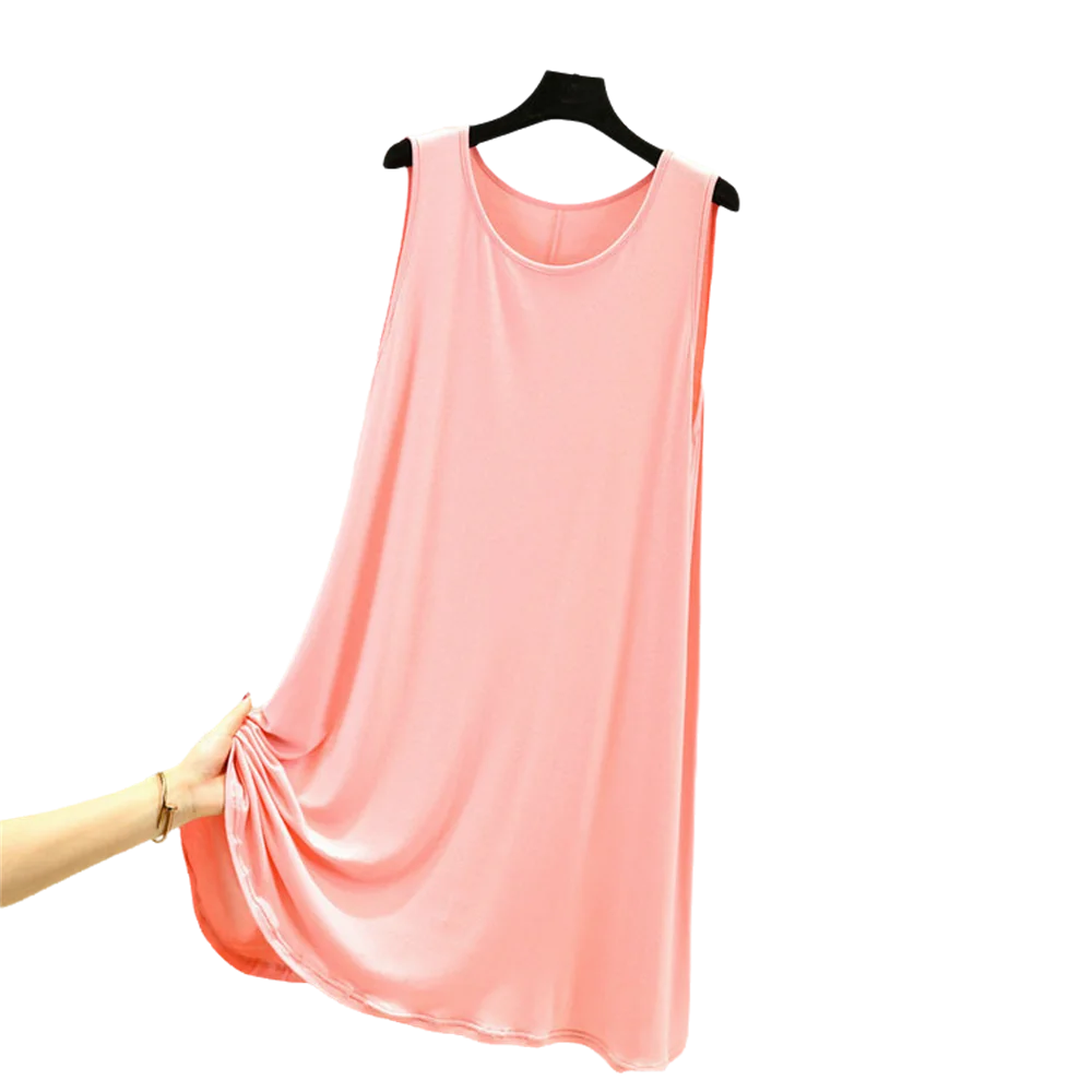 Camisón elástico sin mangas para mujer, ropa de dormir con cuello redondo, vestido Simple de talla grande