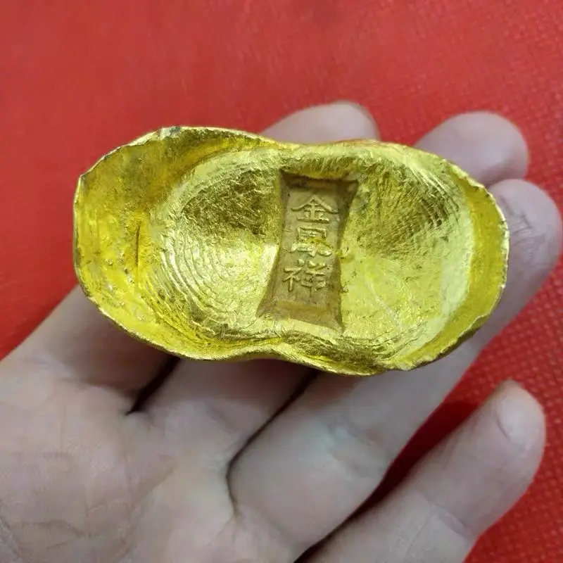 

Antique Miscellaneous Antique Qing Dynasty Gold Ingot Jin Fengxiang Gold Ingot Copper Gilt Gold Coin Silver Ingot Tabletop Ornam