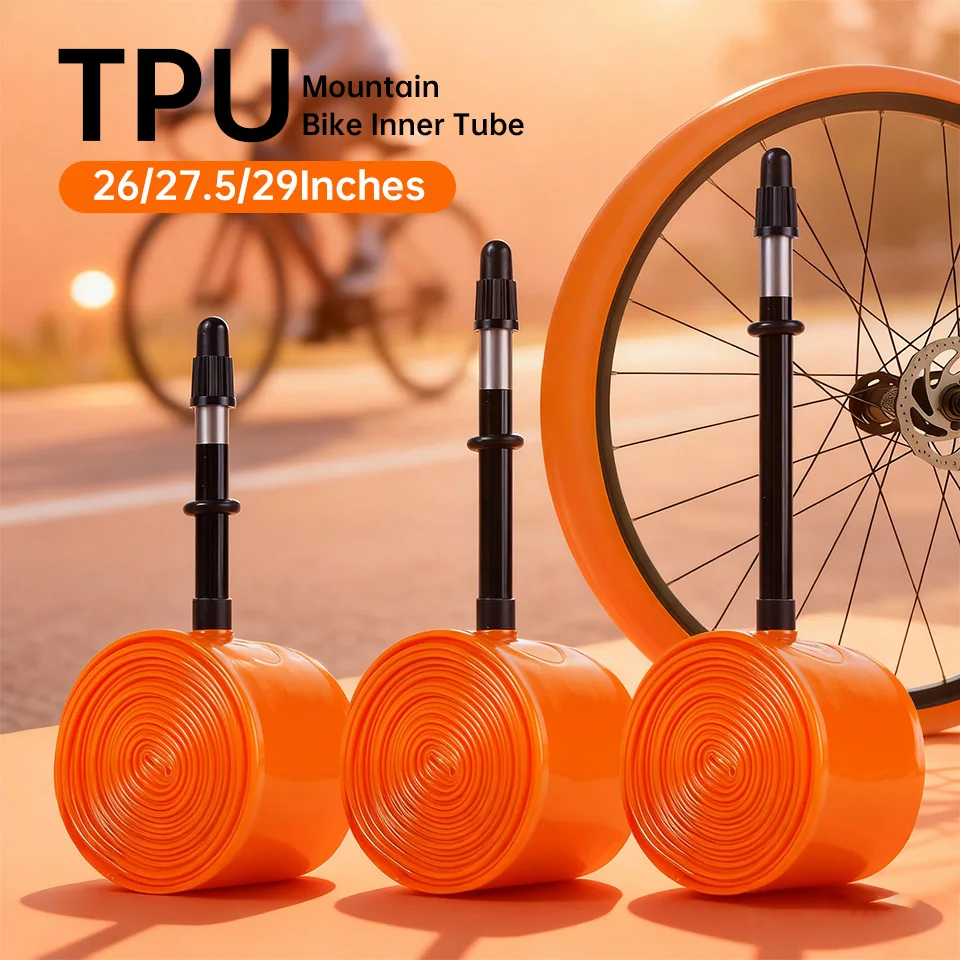 Mountainbike-Schlauch MTB 26/27,5/29 Zoll Fahrrad-TPU-Innenschlauch Pannensicher 45mm Metall-Französisches Presta-Ventil Anti-Oxidations-Beschichtung – Detail 1
