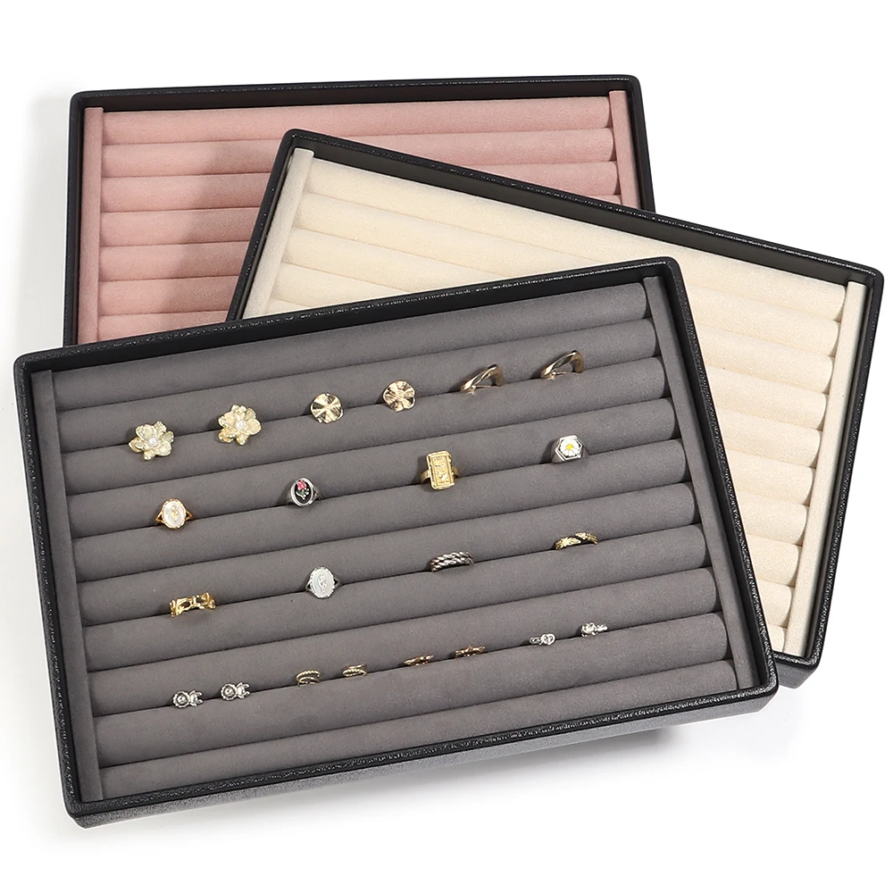 Velvet Jewelry Display Stackable Exquisite Jewellery Holder Portable Ring Earrings Necklace Organizer Box organizator