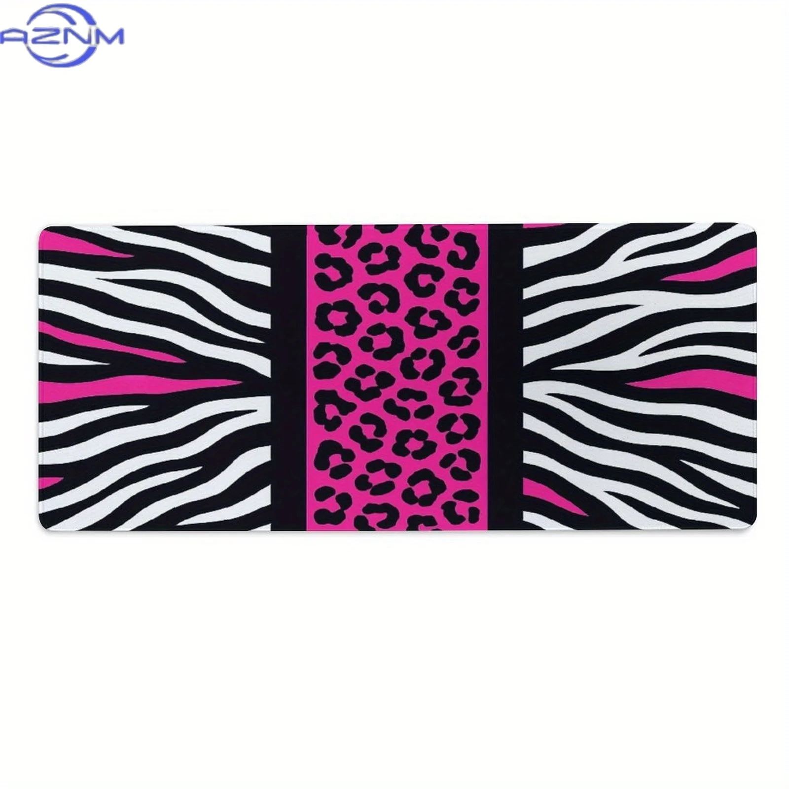 Large Zebra & Leopard Print Desk Mat - Pink Black White Zebra Stripe & Leopard Spot Non-Slip Rubber Base, Polyester Surface Gami