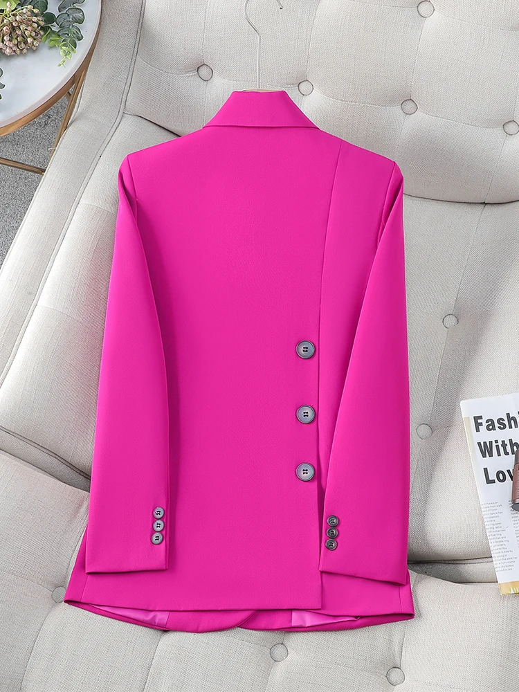 Blazer de manga larga para mujer, chaqueta Formal holgada, color rosa, negro y café, ropa de trabajo, Otoño e Invierno
