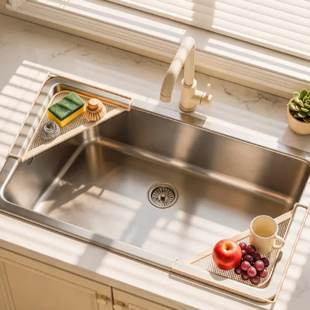 Kitchen Triangular Draining Rack Stainless Steel Countertop Storage Holder Anti-slip Mesh Organizer For Cleaning Supplies New