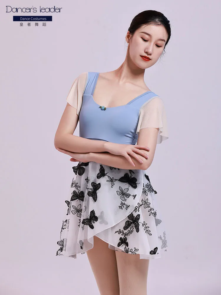 발레 스커트 댄스 거즈 스커트 수 놓은 더블 스커트 클래식 연습복 성인 원피스 짧은 스커트 댄스 서정적 스커트