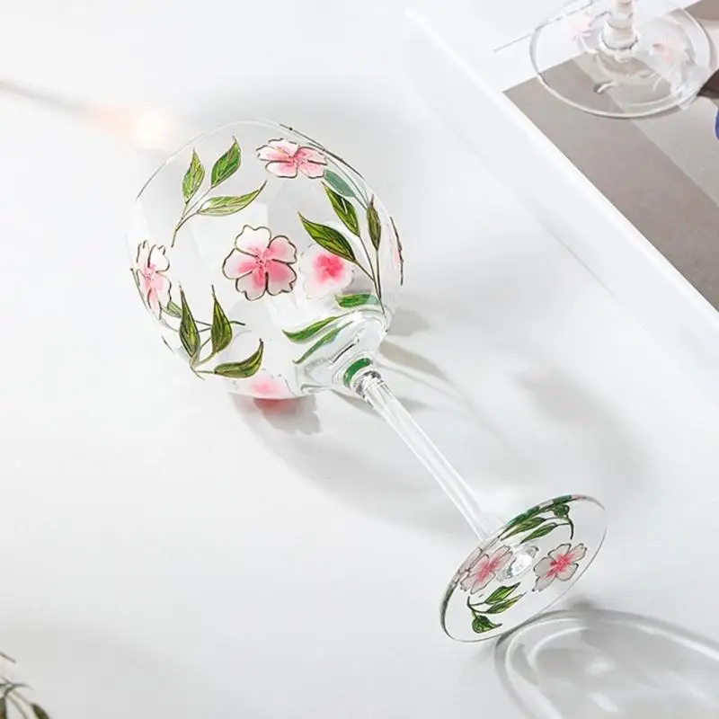 QX2E Elegant Hand Painted Goblet Large Capacity Wine Glass For Entertaining