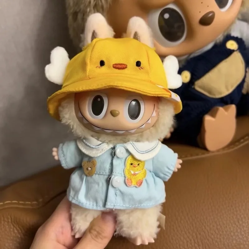 Para labubu apenas saia chapéu 17 cm bonito mini boneca de pelúcia roupas acessórios roupas presentes das crianças kawaii boneca roupas menina brinquedos