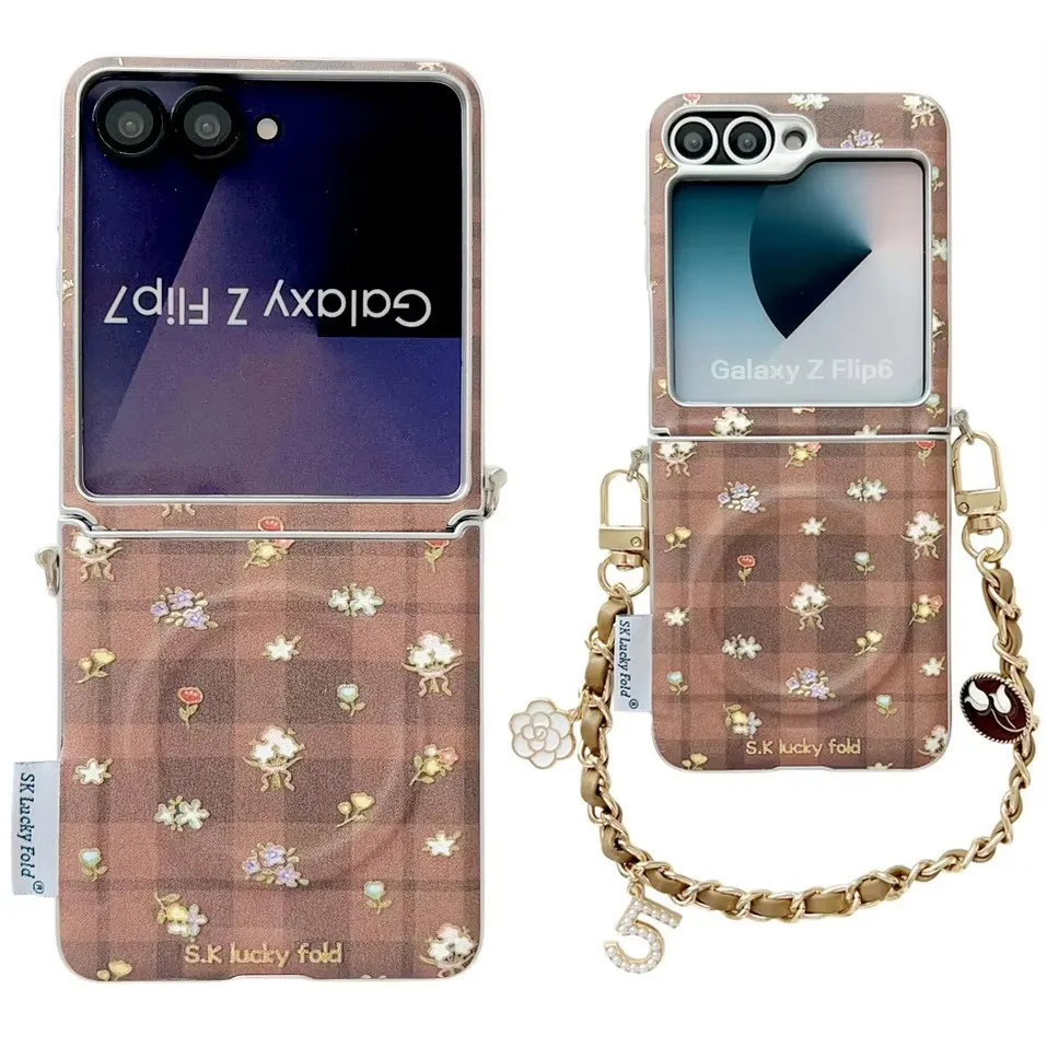 

Fashion Small Floral Leather Magsafe Magnetic Ring Case For Samsung Z Flip 7 flip7 FE Galaxy Z Flip 6 5 protect Cover