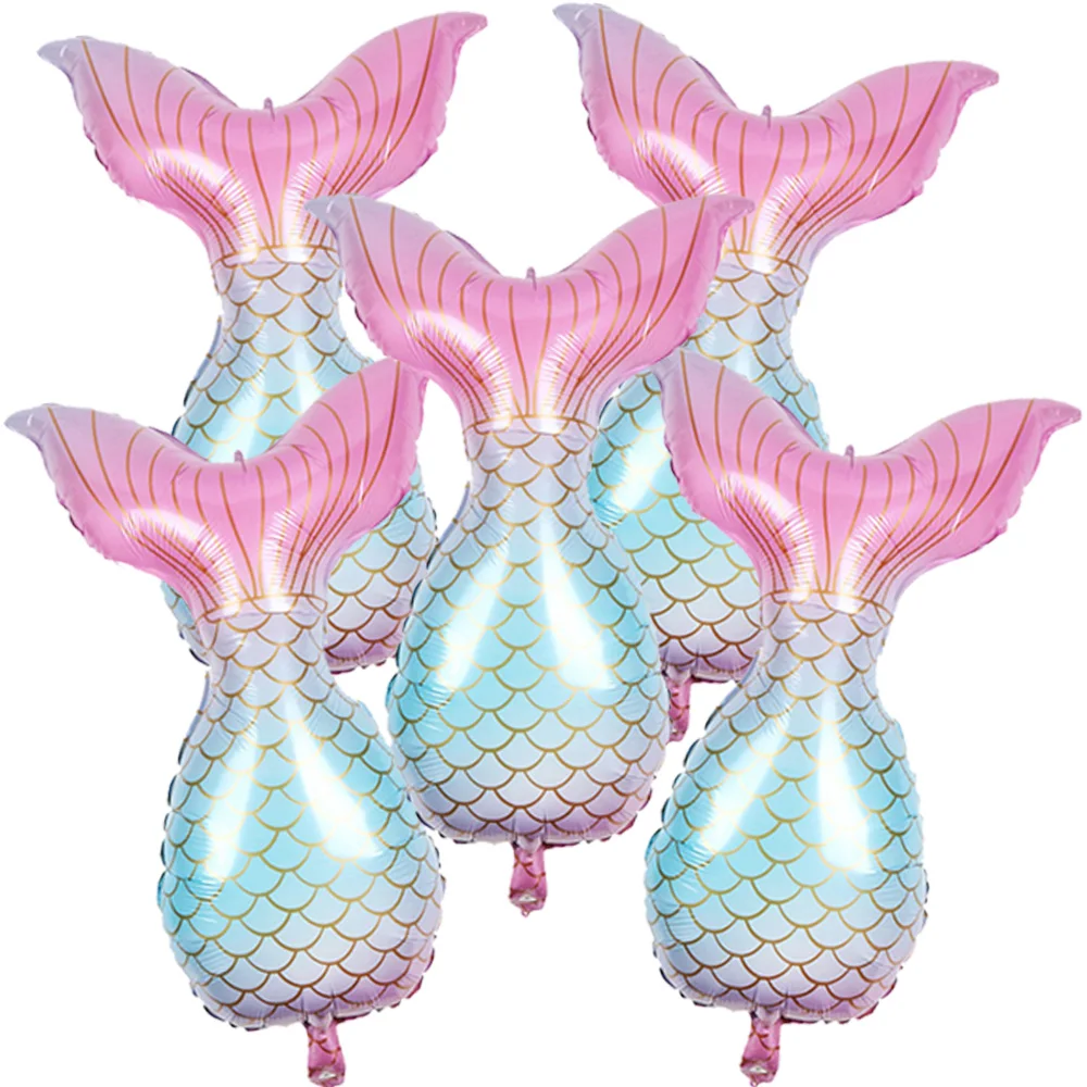 Mermaid Birthday Decoration 5pcs Mermaid Tail Balloon Set Mermaid Tail Sea Shell Foil Balloon  Under The Sea Party Decoration