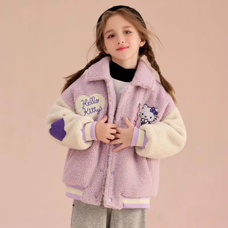 Hello Kitty Girl Sherpa Coat Autumn Winter Kawaii Polar Fleece Child Jacket Sanrio Cartoon Fashion Quilted Thicken Cotton Coat